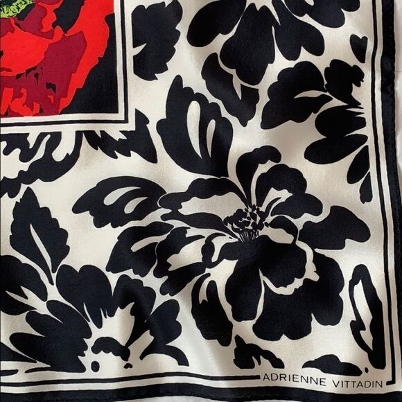 Adrienne Vittadini Red Poppy floral silk scarf 30” - Picture 3 of 5